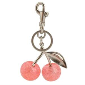 Pink Cherry Keychain | Bag Charm for Women's Purses & Handbags w/Silver Hardware